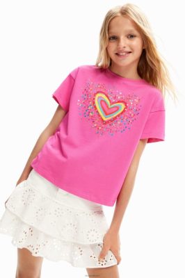 Desigual garota T-shirt de coração de lantejoulas 6F4T21832