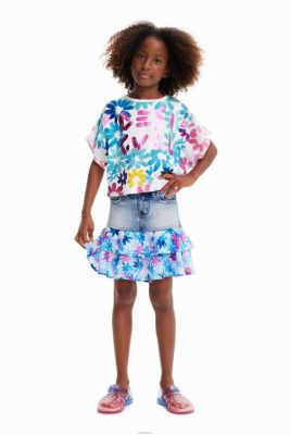 Desigual garota minissaia de jeans de abaixamento floral 6F4T21788