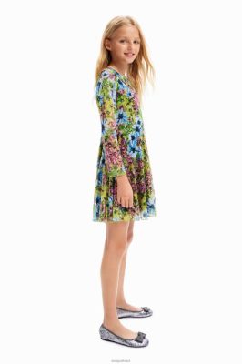 Desigual garota vestido floral de tule de manga longa 6F4T21799