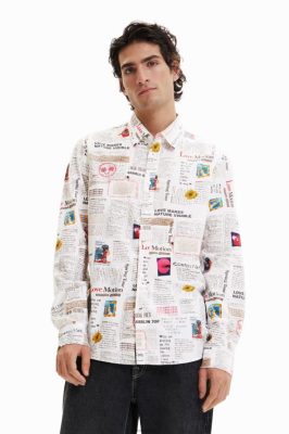 Desigual homens Camisa de jornal de manga longa 6F4T21539