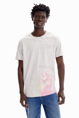 Desigual homens T-shirt de jornal de algodão 6F4T21630