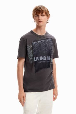 Desigual homens T-shirt de patch de jornal 6F4T21664