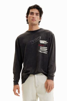Desigual homens T-shirt de tamanho longo de manga comprida 6F4T21542