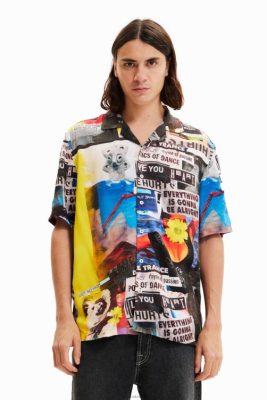 Desigual homens camisa do resort de jornal 6F4T21553