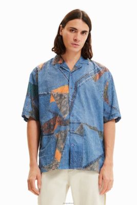 Desigual homens camisa do resort de retalhos 6F4T21565