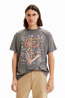 Desigual homens camiseta de flores de tamanho grande 6F4T21656