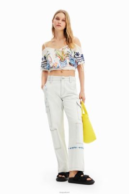 Desigual mulheres Blusa de ilustração curta e reunida 6F4T2870