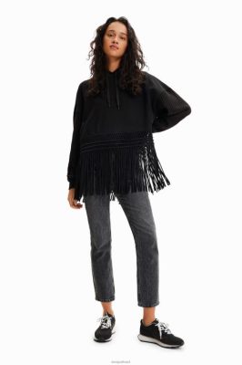 Desigual mulheres Hoodie Fringe de tamanho grande 6F4T2946