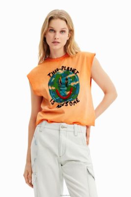 Desigual mulheres T-shirt de efeito lavado do planeta 6F4T2409