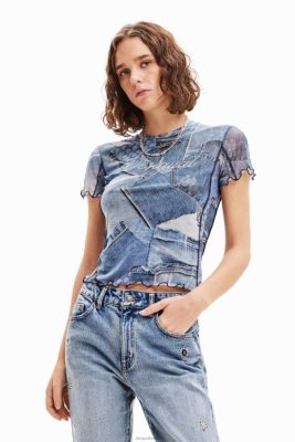 Desigual mulheres T-shirt de jeans de retalhos de tule 6F4T242