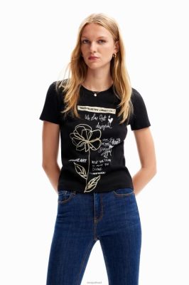 Desigual mulheres T-shirt de mensagem de flor 6F4T2121