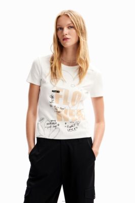 Desigual mulheres T-shirt de mensagem de flor 6F4T295