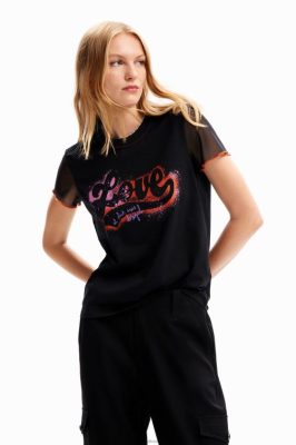 Desigual mulheres T-shirt de pichações de amor 6F4T236