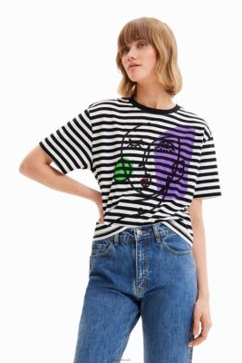 Desigual mulheres T-shirt de rosto artístico listrado 6F4T21021
