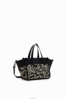 Desigual mulheres bolsa de texto de tela de tamanho médio 6F4T21217
