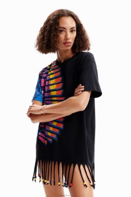 Desigual mulheres camiseta tropical de contas de tamanho grande 6F4T2908