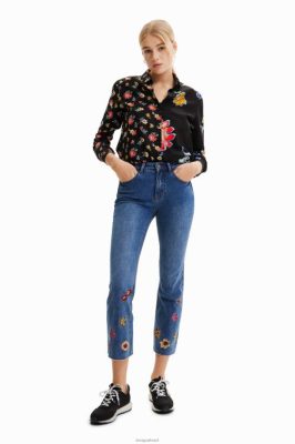 Desigual mulheres jeans cortados de bordado floral 6F4T21013