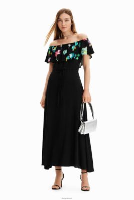 Desigual mulheres vestido de babado de longa embaçada 6F4T2511