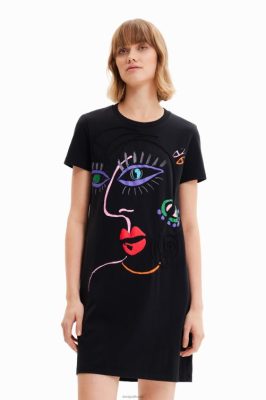 Desigual mulheres vestido de camiseta de rosto artístico 6F4T2330